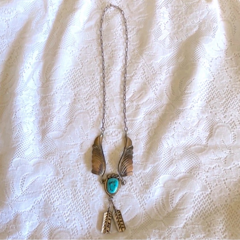 Vintage Sterling Silver 925 Turquoise Necklace - Picture 2 of 3